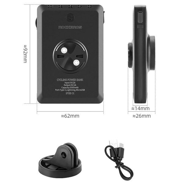 2in1 priekšējais velosipēdu lampa 150lm zem skaitītāja ar PowerBank 5000mah IPX6 - melns
