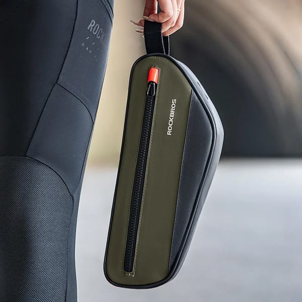 Velosipēdu soma velosipēdu rāmim ar sānu kabatu 1,7L - zaļa un melna