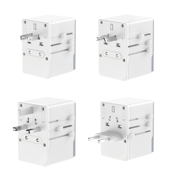 Universālais lādētāja ceļojuma adapteris 65W ES / US / JP / AUS / UK 2X USB-C 2X USB-A-WHITE