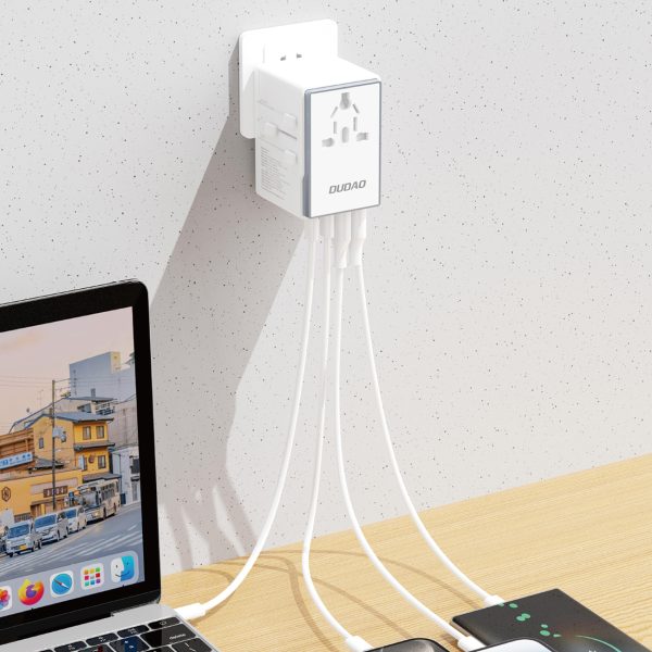Universālais lādētāja ceļojuma adapteris 65W ES / US / JP / AUS / UK 2X USB-C 2X USB-A-WHITE