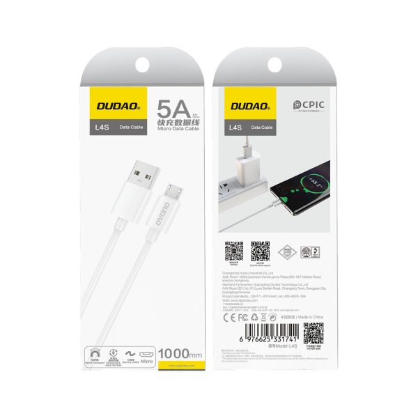L4SM USB -A lādēšanas kabelis - Micro USB 2A 1M - balts