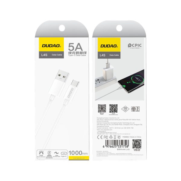 L4ST USB -A lādēšanas kabelis - USB -C 2A 1M - balta uzlāde