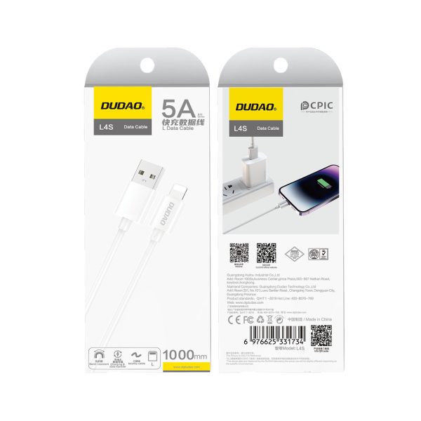 L4SL USB -A lādēšanas kabelis - iPhone Lightning 2a 1M - balts
