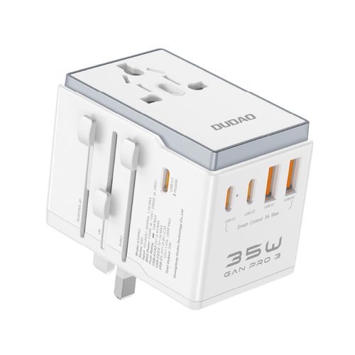 Universālais lādētāja ceļojuma adapteris ES / UK / AUS / US / JP 3X USB-C 2X USB-A-WHITE