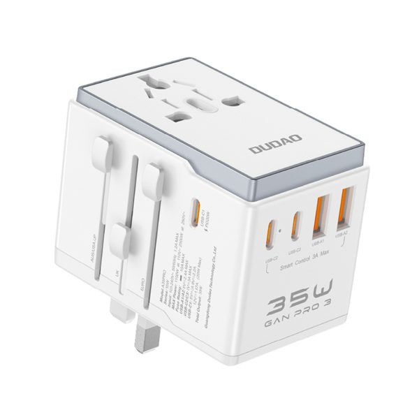 Universālais lādētāja ceļojuma adapteris ES / UK / AUS / US / JP 3X USB-C 2X USB-A-WHITE
