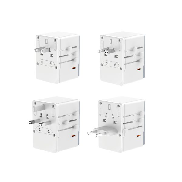 Universālais lādētāja ceļojuma adapteris ES / UK / AUS / US / JP 3X USB-C 2X USB-A-WHITE