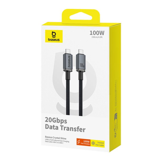 Kabeļa kabeļa kristāls spīd USB -C - USB -C USB3.2 100W 20Gbps 1,5m - melns