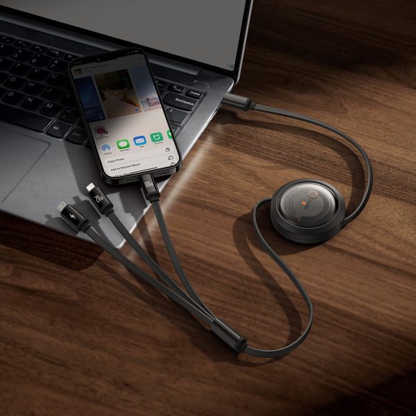 3in1 universāli izstrādāts USB -C - zibens / USB -C / Micro USB 100W 1,1m - melns