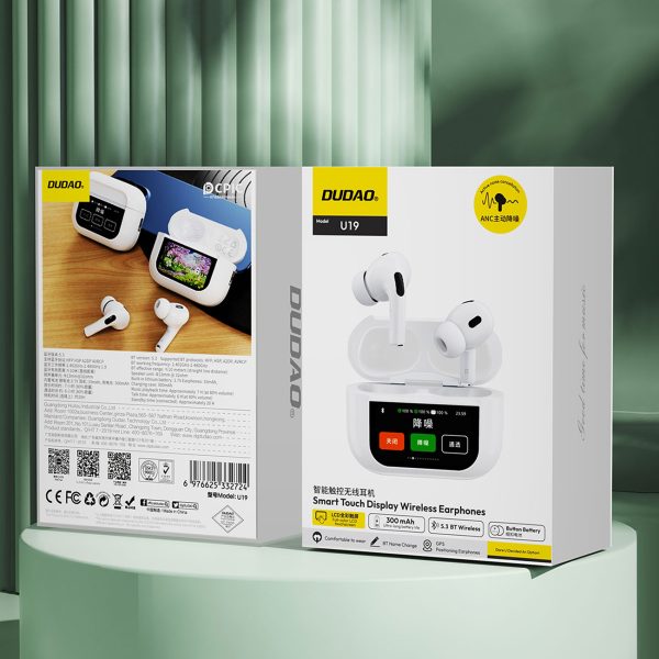 U19 austiņas TWS bezvadu Bluetooth 5.3 ar LED displeju - balts
