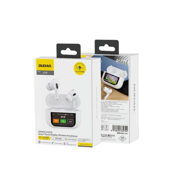 U19 austiņas TWS bezvadu Bluetooth 5.3 ar LED displeju - balts
