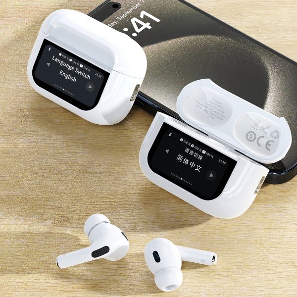 U19 austiņas TWS bezvadu Bluetooth 5.3 ar LED displeju - balts