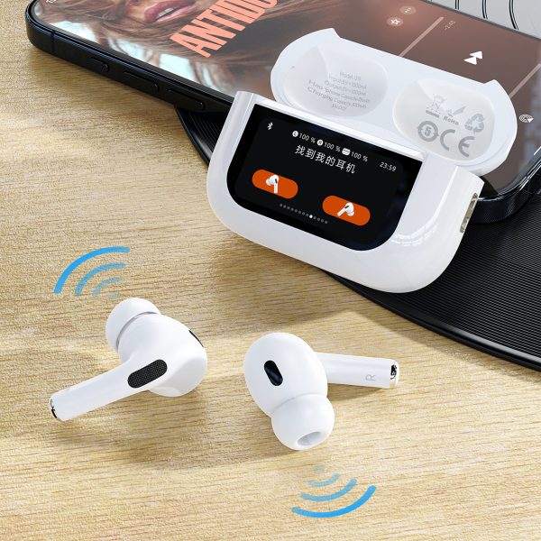 U19 austiņas TWS bezvadu Bluetooth 5.3 ar LED displeju - balts