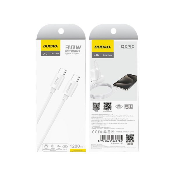 L4C USB -C kabeļa kabelis - USB -C 30W 480MB/s 2m - balts