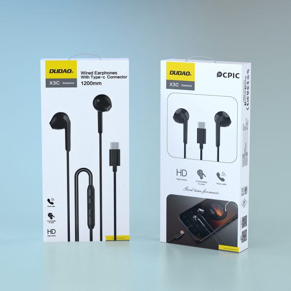 X3C vadu austiņas ar mikrofonu un USB -C 1,2M pilots - melns