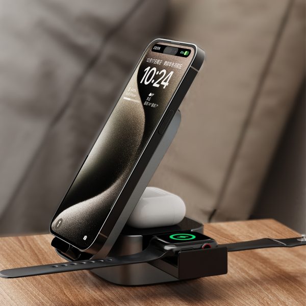 3in1 a11pro lādētājs+ 15W indukcija austiņu viedpunktam - melnas