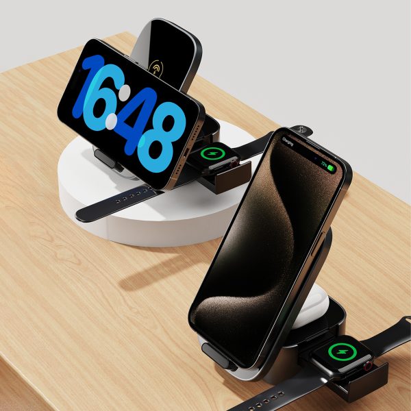 3in1 a11pro lādētājs+ 15W indukcija austiņu viedpunktam - melnas