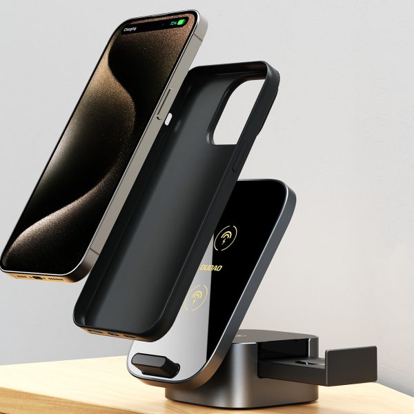 3in1 a11pro lādētājs+ 15W indukcija austiņu viedpunktam - melnas