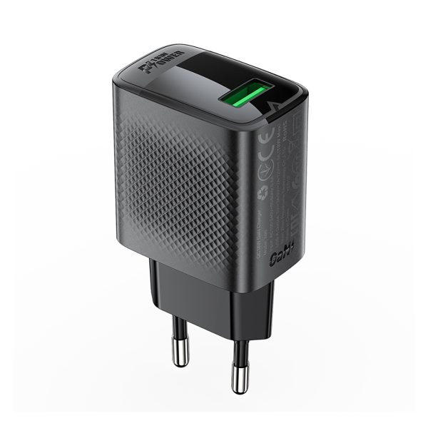A90 GAN USB -A QC 18W tīkla lādētājs - melns