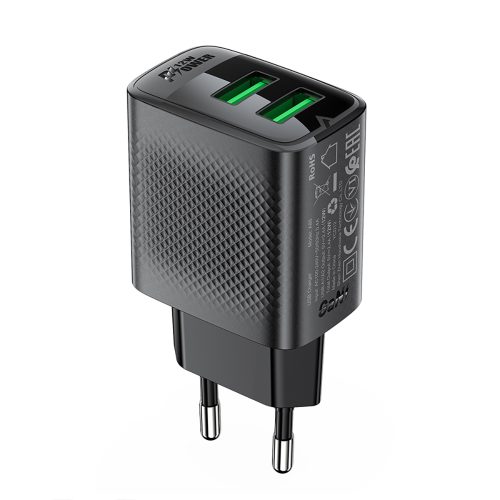 A86 2X USB -A 12W tīkla lādētājs - melns