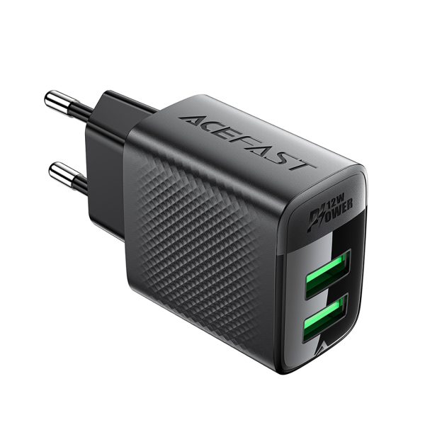 A86 2X USB -A 12W tīkla lādētājs - melns