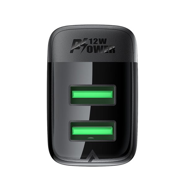 A86 2X USB -A 12W tīkla lādētājs - melns