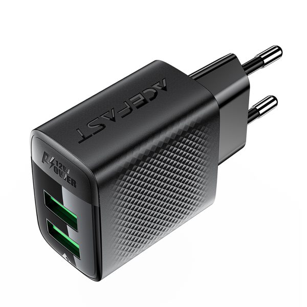 A86 2X USB -A 12W tīkla lādētājs - melns