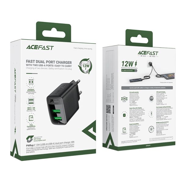 A86 2X USB -A 12W tīkla lādētājs - melns