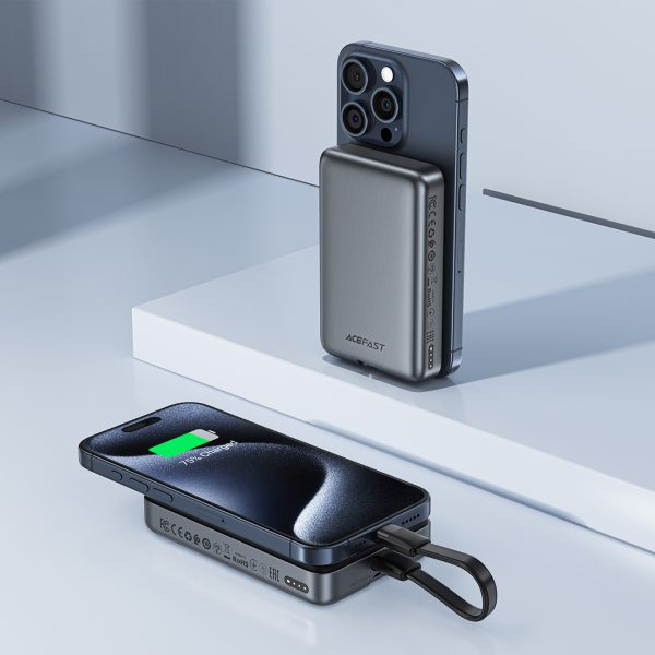 Magnētiskā PowerBank 1000mah indukcija 2x USB-C PD 30W + USB-C kabeļa-melns