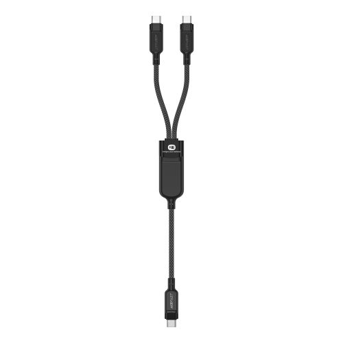 2in1 dubultā kabelis USB -C - 2x USB -C 100W 480MB/s - melns