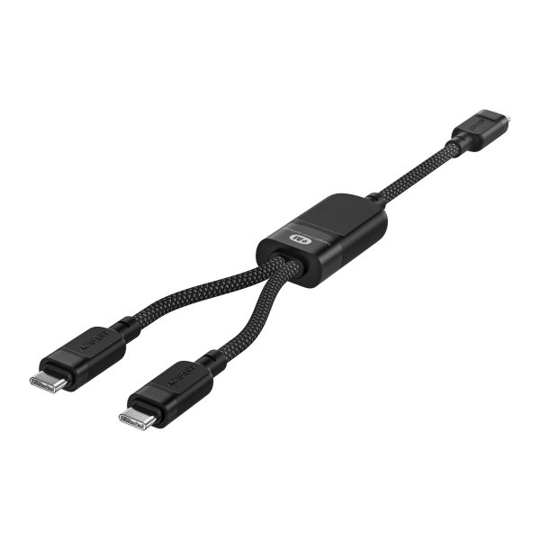2in1 dubultā kabelis USB -C - 2x USB -C 100W 480MB/s - melns