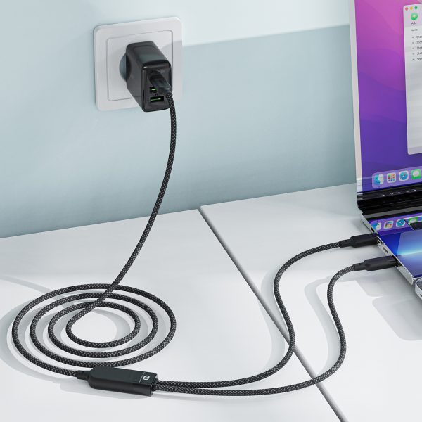 2in1 dubultā kabelis USB -C - 2x USB -C 100W 480MB/s - melns