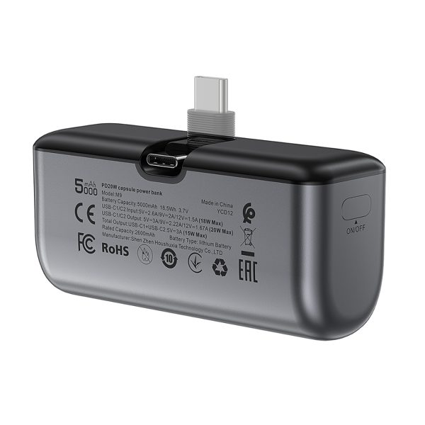 Mini PowerBank 5000mah par USB -C PD 20W - melns