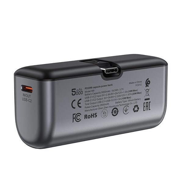 Mini PowerBank 5000mah par USB -C PD 20W - melns