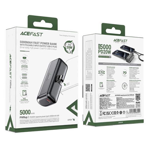 Mini PowerBank 5000mah par USB -C PD 20W - melns