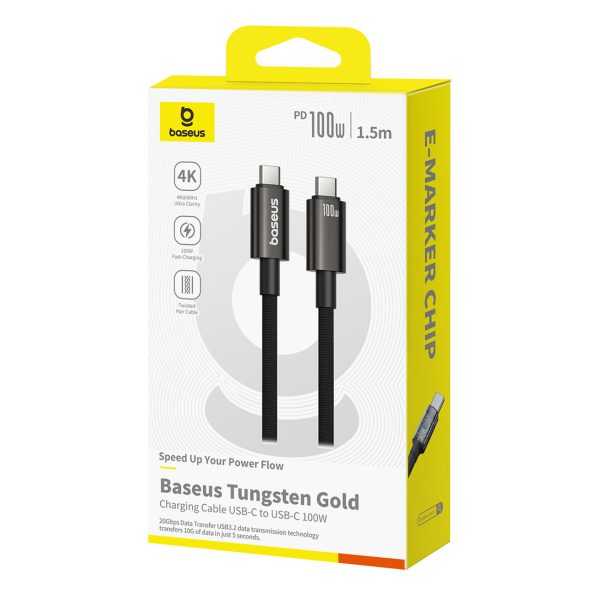 Volframa zelta USB -C 100W 4K 20GB/s 60Hz 1,5M - melns kabelis