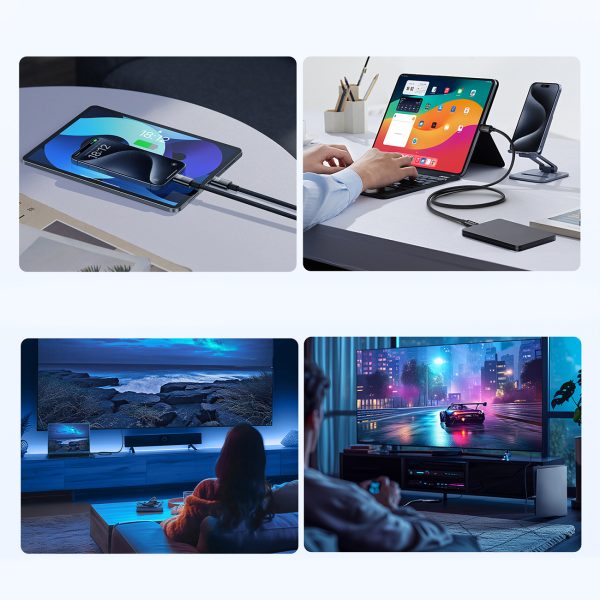 Volframa zelta USB -C 100W 4K 20GB/s 60Hz 1,5M - melns kabelis