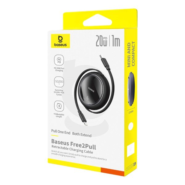 Free2Pull USB -C velmēts kabeļa kabelis - iPhone Lightning 20W 1M - melns