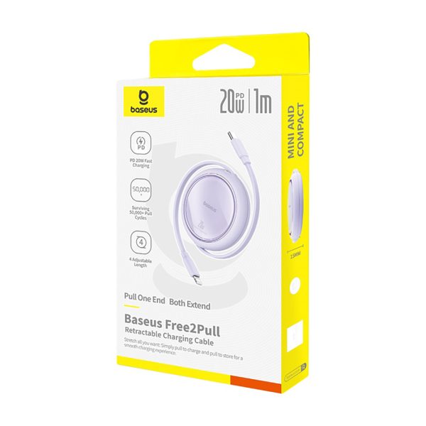 Free2Pull USB -C velmēts kabeļa kabelis - iPhone Lightning 20W 1M - Purple