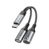 2in1 adaptera adapteris USB -C -C izplatītājs barošanas avotam un austiņām - pelēks