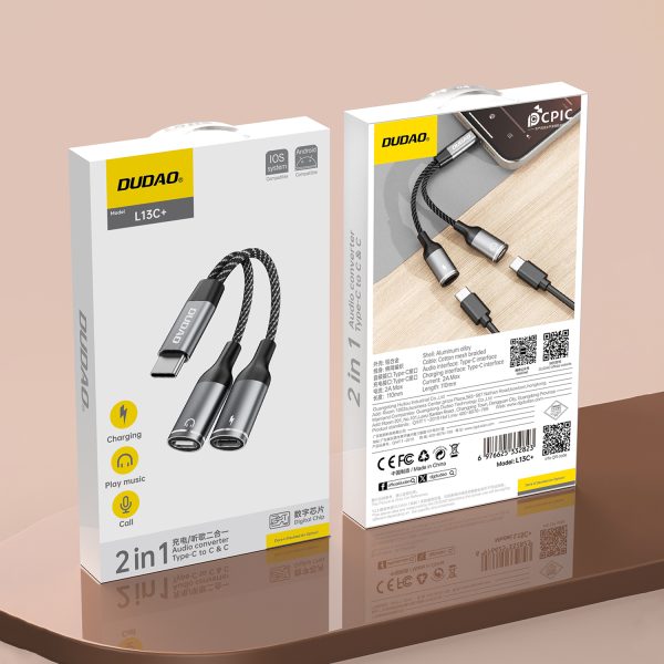 2in1 adaptera adapteris USB -C -C izplatītājs barošanas avotam un austiņām - pelēks