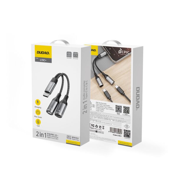2in1 adaptera adapteris USB -C -C izplatītājs barošanas avotam un austiņām - pelēks