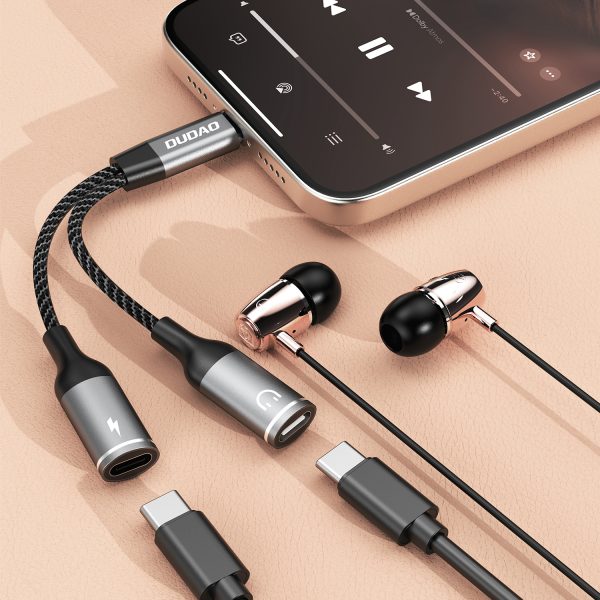 2in1 adaptera adapteris USB -C -C izplatītājs barošanas avotam un austiņām - pelēks