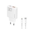GAN A30EUL 30W USB-A USB-C lādētājs + USB-C kabeļa gaisma-balta