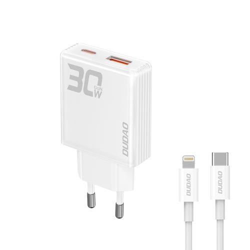 GAN A30EUL 30W USB-A USB-C lādētājs + USB-C kabeļa gaisma-balta