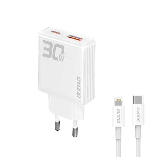 GAN A30EUL 30W USB-A USB-C lādētājs + USB-C kabeļa gaisma-balta