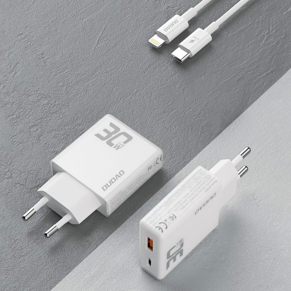 GAN A30EUL 30W USB-A USB-C lādētājs + USB-C kabeļa gaisma-balta