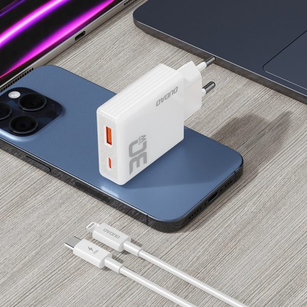 GAN A30EUL 30W USB-A USB-C lādētājs + USB-C kabeļa gaisma-balta