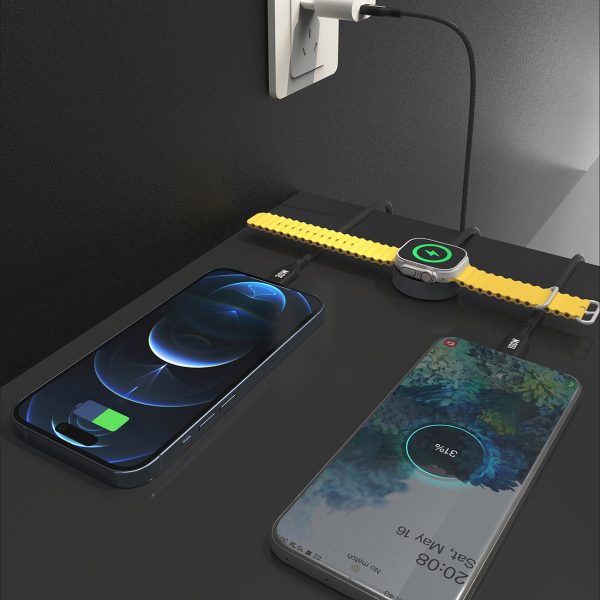 3in1 USB -C kabelis - USB -C / iPhone Lightning / Apple Watch Pd 100W 1,2m lādētājs - melns