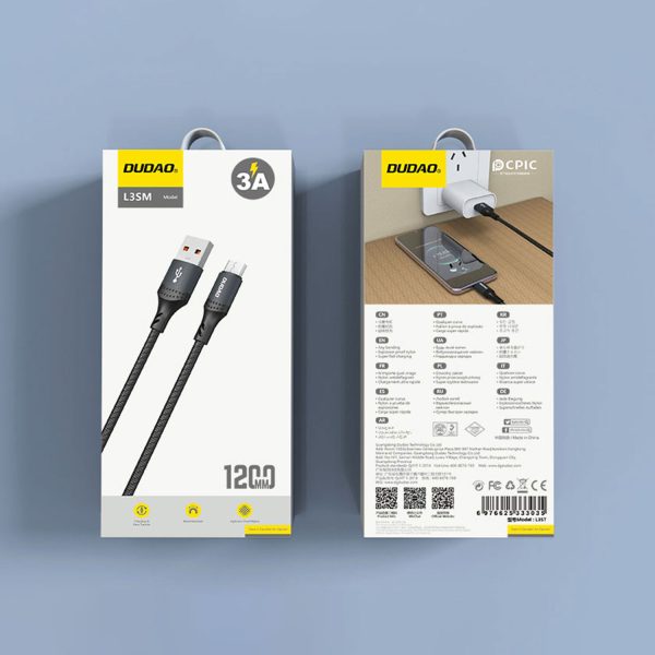 Kabelis Kabelis ar pinumu L3SM USB -A - MicroUSB 3A 1,2M - melns
