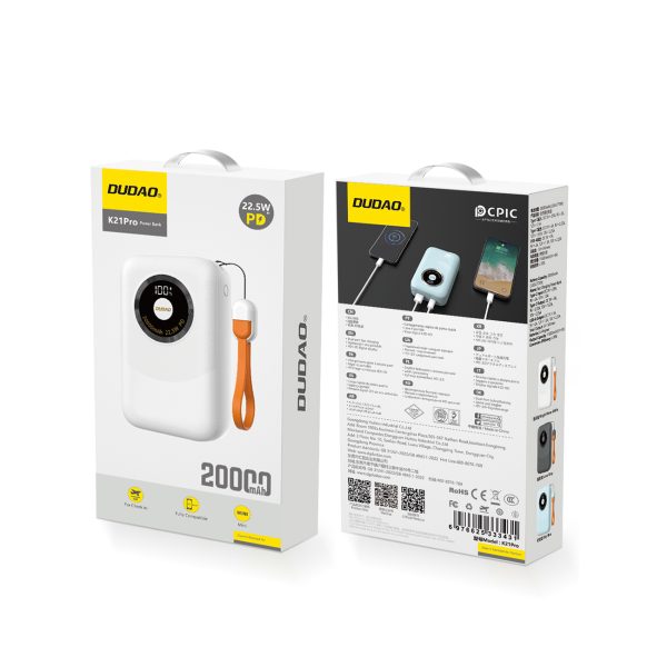 PowerBank K21Pro Mini 20000MAH 22.5W - balts